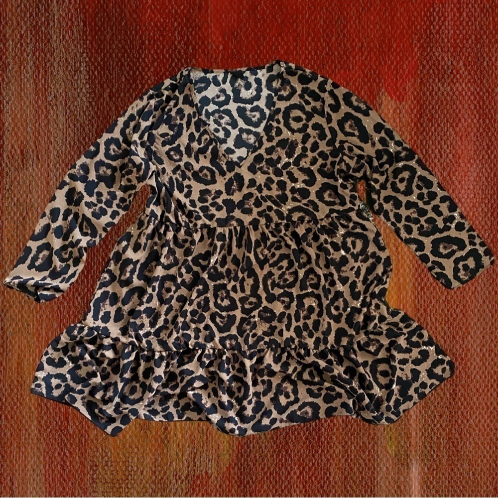 SHEIN Women’s Long Sleeve Leopard Print Ruffle Dress